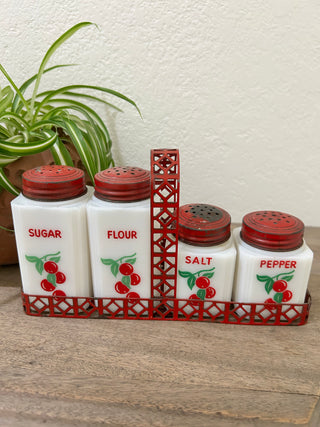 McKee Milk Glass Shakers 1930s Cherry Pattern