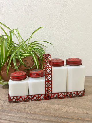 McKee Milk Glass Shakers 1930s Cherry Pattern