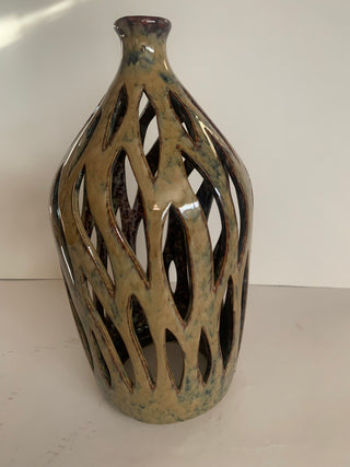 12” Ceramic cutout candle cover brown