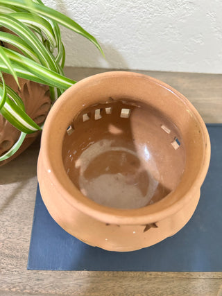 Terra Cotta Pottery Candle Holder Moon Stars