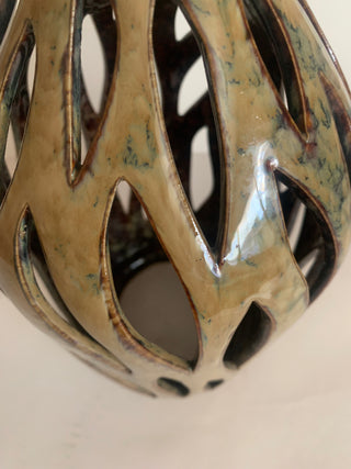 12” Ceramic cutout candle cover brown