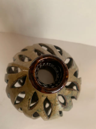 12” Ceramic cutout candle cover brown