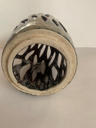 12” Ceramic cutout candle cover brown