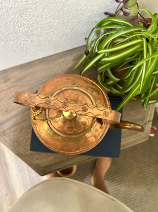 Vintage engraved copper tea kettle