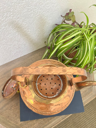 Vintage engraved copper tea kettle