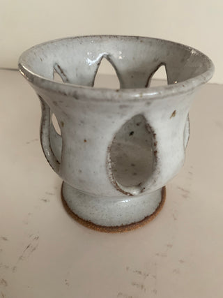 Vntg handmade stoneware 4” candleholder