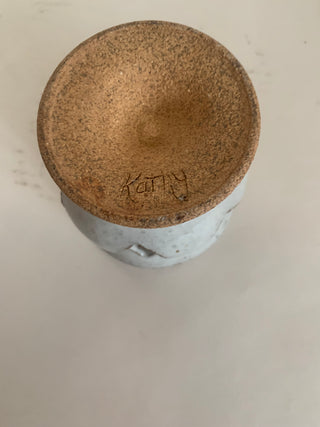 Vntg handmade stoneware 4” candleholder