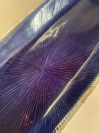 Vntg 16x5.5 metal/enamel blue serving dish