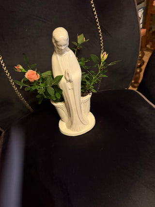 Vintage Virgin Mary Madonna Plantar Vase with pink roses
