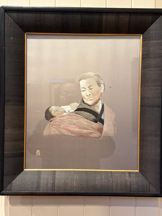 Vtg. Kyobishi, Kyoto silk embroidery, mother & child, Design #1418