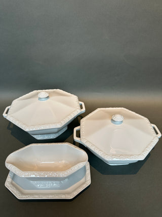 Vintage Rosenthal Germany Maria White Porcelain Serving Set - Large & Small Covered Tureens with Gravy Boat (Circa 1950s - 1970's)