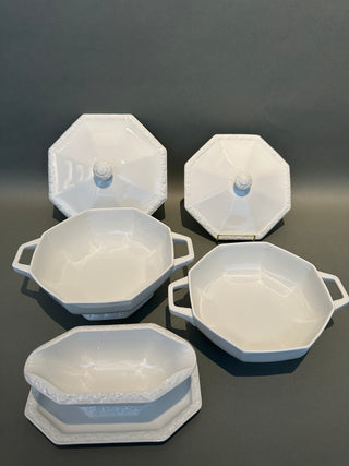 Vintage Rosenthal Germany Maria White Porcelain Serving Set - Large & Small Covered Tureens with Gravy Boat (Circa 1950s - 1970's)