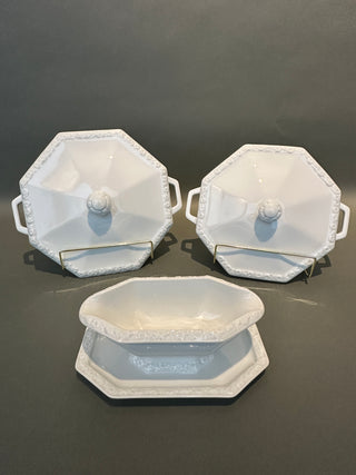 Vintage Rosenthal Germany Maria White Porcelain Serving Set - Large & Small Covered Tureens with Gravy Boat (Circa 1950s - 1970's)
