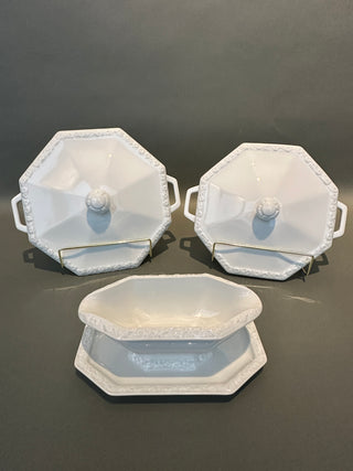 Vintage Rosenthal Germany Maria White Porcelain Serving Set - Large & Small Covered Tureens with Gravy Boat (Circa 1950s - 1970's)