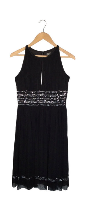 Adrianna Papell Evening Silk Beaded Squined Sleeveless Cocktail Dress Black Size 12