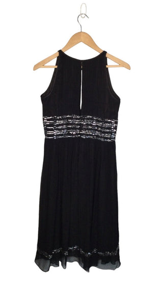 Adrianna Papell Evening Silk Beaded Squined Sleeveless Cocktail Dress Black Size 12