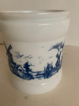 Vntg milk glass Holland Deft Blue style jar