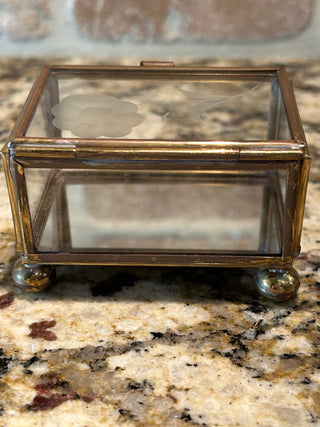 Vintage Glass and Brass Trinket Box