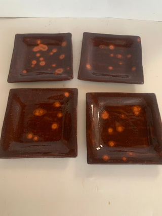 set/4 6" handmade pottery plates brn
