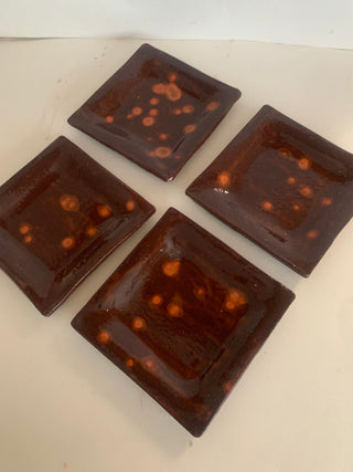 set/4 6" handmade pottery plates brn