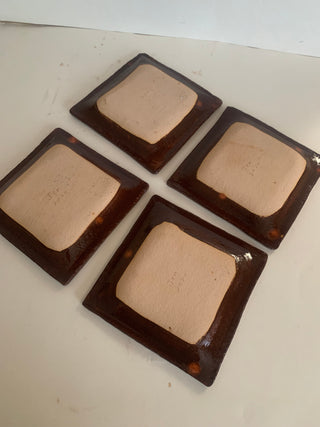 set/4 6" handmade pottery plates brn
