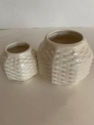 Vntg Japan woven ceramic baket dbl vase