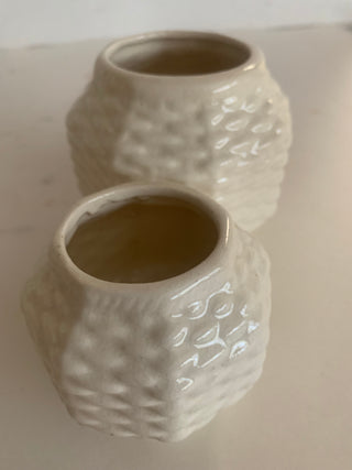 Vntg Japan woven ceramic baket dbl vase