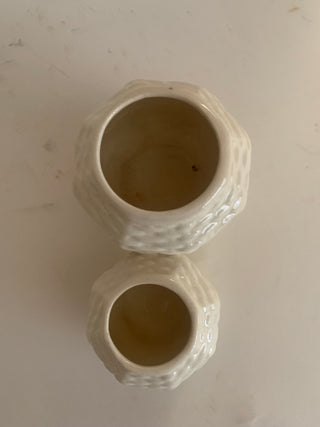 Vntg Japan woven ceramic baket dbl vase