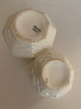 Vntg Japan woven ceramic baket dbl vase
