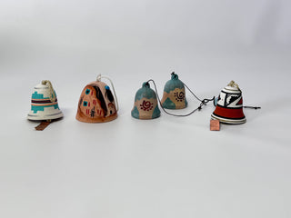 Vintage Handmade Pottery Bells Lot of 5, Southwestern Hand Painted