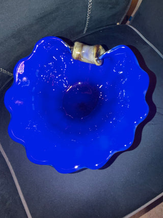 RARE Lenox Crystal Blue & Brown Waves Seashell Bowl American Design  Approx 10"