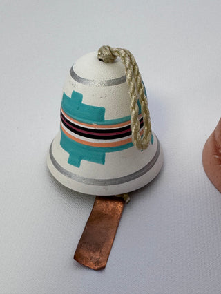Vintage Handmade Pottery Bells Lot of 5, Southwestern Hand Painted