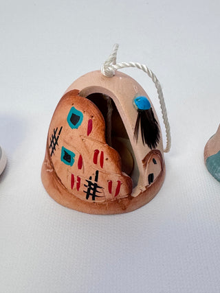 Vintage Handmade Pottery Bells Lot of 5, Southwestern Hand Painted
