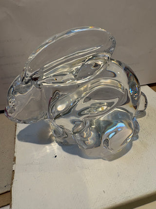 Vtg. Daum France Signed clear Crystal resting rabbit 2.5" tall