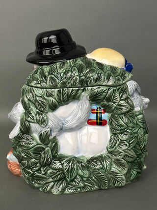 Winter Snowman Family & Woodland Animals Ceramic Cookie Jar