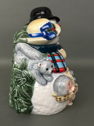 Winter Snowman Family & Woodland Animals Ceramic Cookie Jar