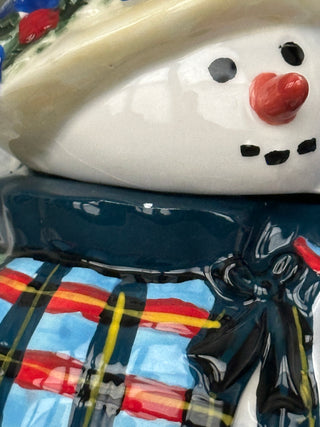 Winter Snowman Family & Woodland Animals Ceramic Cookie Jar