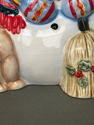 Winter Snowman Family & Woodland Animals Ceramic Cookie Jar