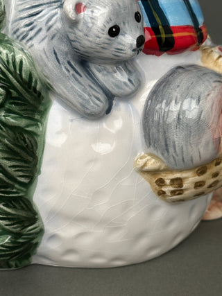 Winter Snowman Family & Woodland Animals Ceramic Cookie Jar