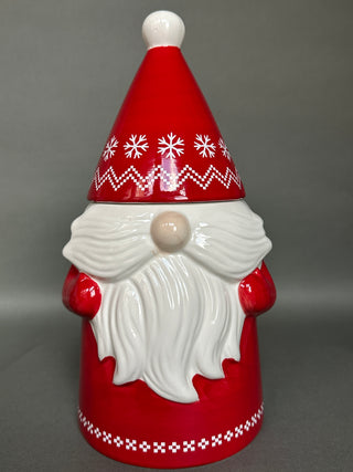 Christmas Santa Gnome Ceramic Cookie Jar Holiday Decor
