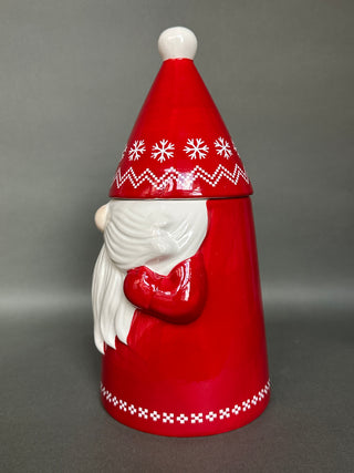 Christmas Santa Gnome Ceramic Cookie Jar Holiday Decor