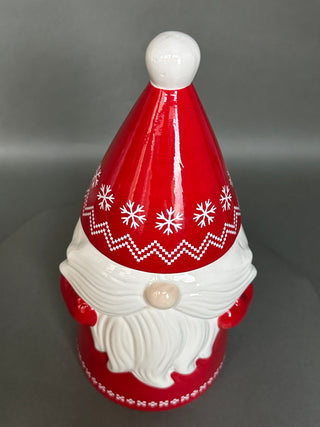 Christmas Santa Gnome Ceramic Cookie Jar Holiday Decor