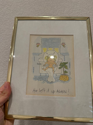 Vintage Framed Print Bathroom 'He left it up again!'