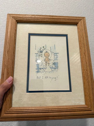 Vintage Framed Print Bathroom Wall Art 'But I am trying'