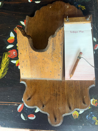 1970's Americana Wooden Mail, Keys , Note Pad Wall Organizer