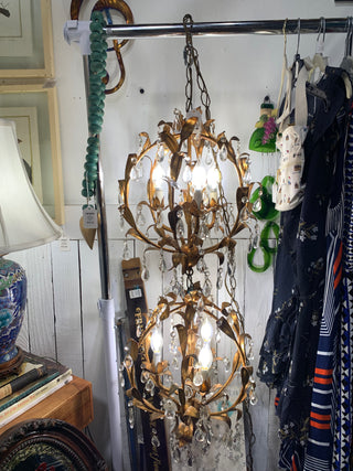Italian gilt hanging swag light with crystals -Rancho