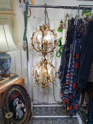 Italian gilt hanging swag light with crystals -Rancho