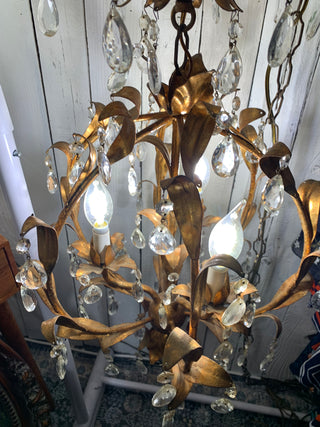 Italian gilt hanging swag light with crystals -Rancho