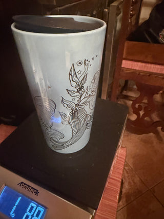 Starbucks 2023 Icicle Blue Silver Siren Mermaid Ceramic Travel Mug cup 12 Oz with lid