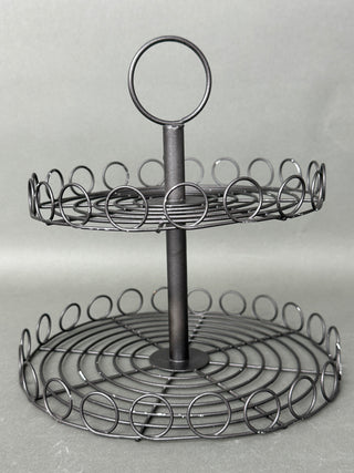 Vintage 2-Tier Black Wire Hoop Cupcake Stand & Display Riser